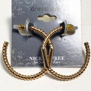 2/$30 Gold tone Open Hoop Twisted 1.5" Earrings, Bold Statement Women's Jewelry